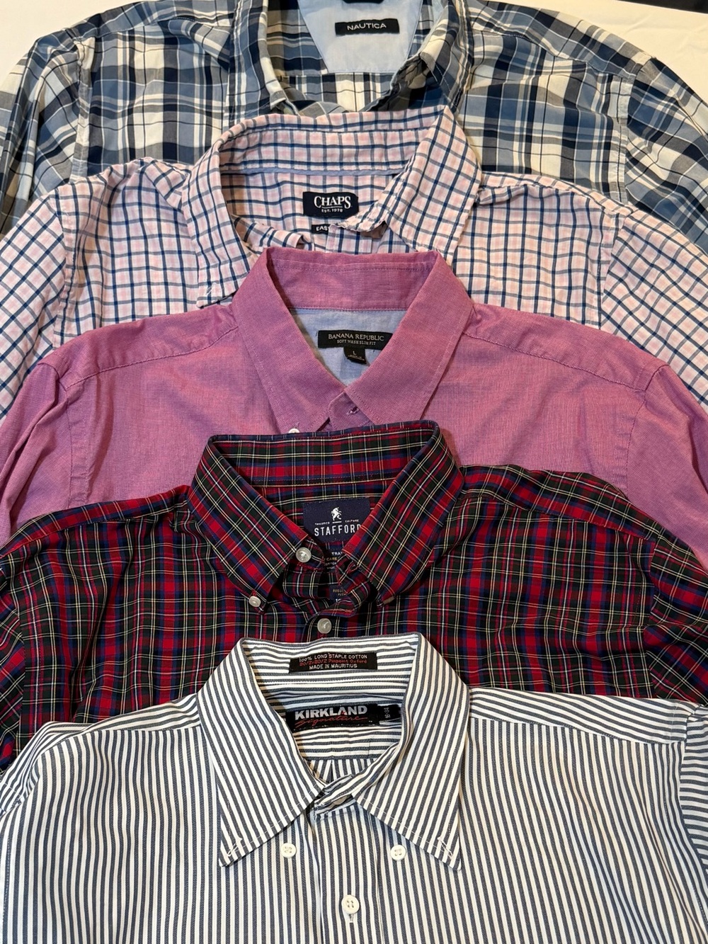 Men’s Dress Shirt | 5 pack | Lg |Nautica Banana Republic Chaps Stafford Kirkland